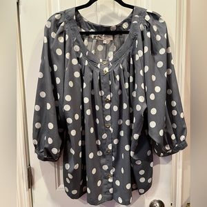 Au Lieu Gray White Polka Dot Top Sz 2x